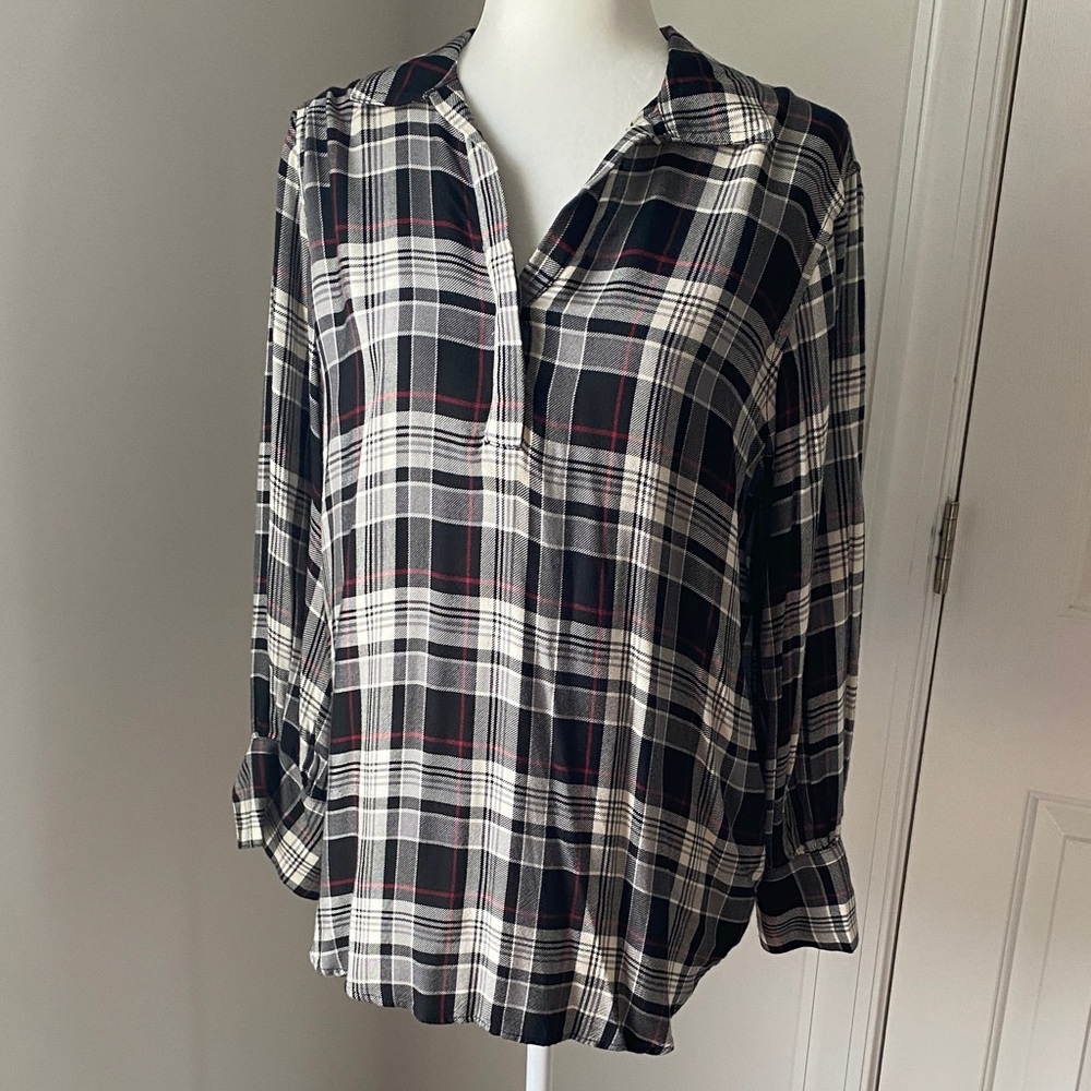Chaps Black and White Plaid Blouse